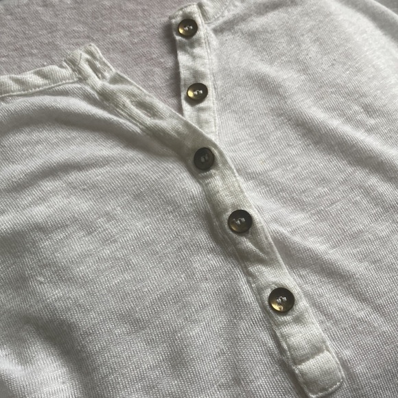 Heidi Klein Linen Longline Henley Top White Tab Sleeves side ruched NWOT - Picture 7 of 11